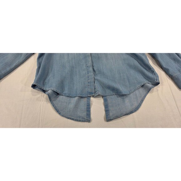 Saks Womens Chambray Blouse Western Boho Long Sleeve Button Up Shirt Blue Large - Picture 8 of 15